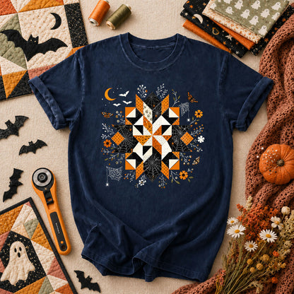 Halloween Quilt Block Mandala Spider T-Shirt - Navy