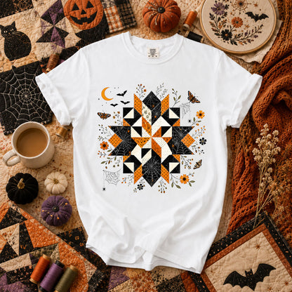 Halloween Quilt Block Mandala Spider T-Shirt - White