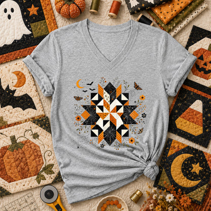 Halloween Quilt Block Mandala Spider Women's V-Neck - Athletic Heather