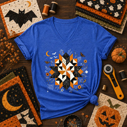 Halloween Quilt Block Mandala Spider Women's V-Neck - Heather True Royal