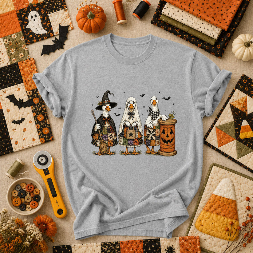 Halloween Quilting Geese Trio Ghost T-Shirt - Athletic Heather