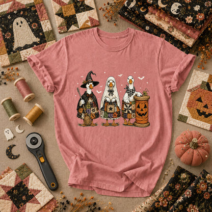 Halloween Quilting Geese Trio Ghost T-Shirt - Heather Mauve