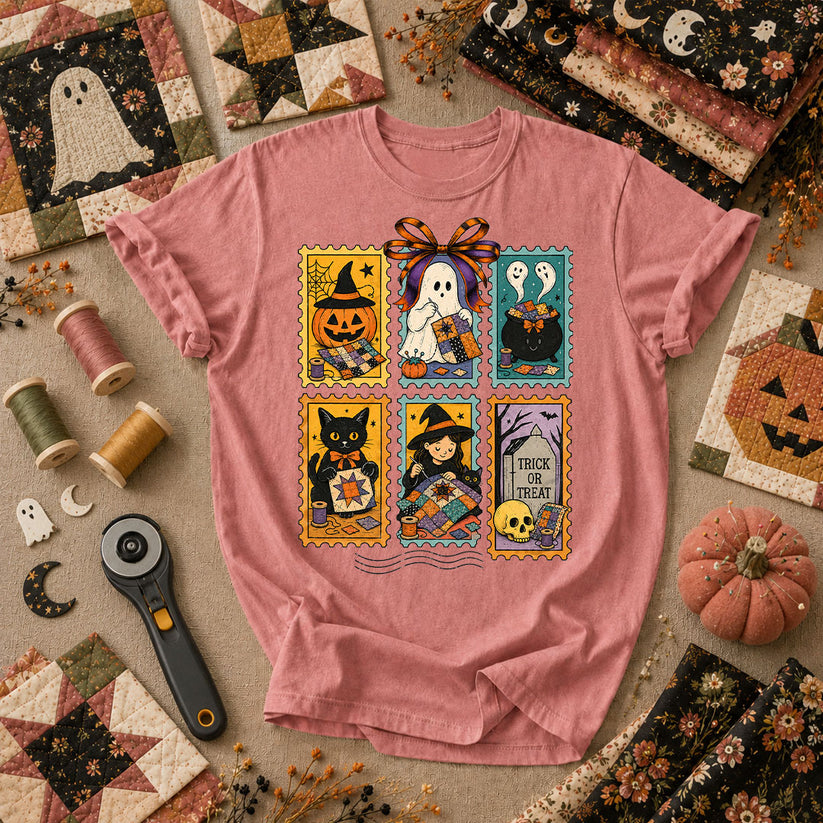 Halloween Quilting Stamps Trick Or Treat T-Shirt - Heather Mauve