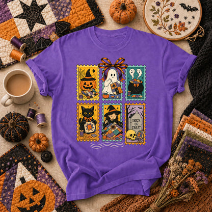 Halloween Quilting Stamps Trick Or Treat T-Shirt - Heather Team Purple