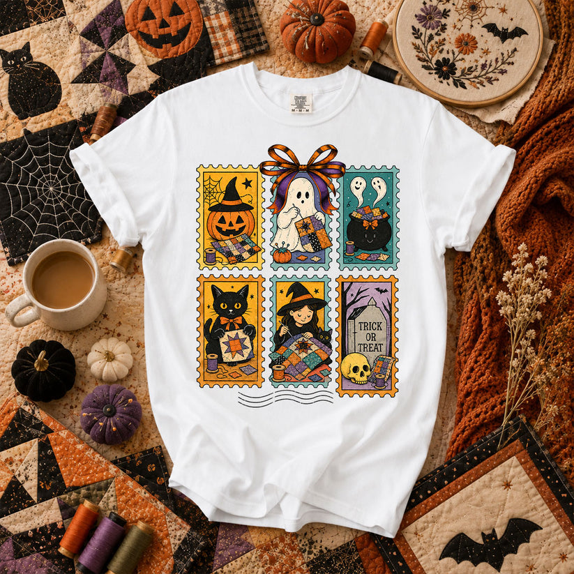 Halloween Quilting Stamps Trick Or Treat T-Shirt - White
