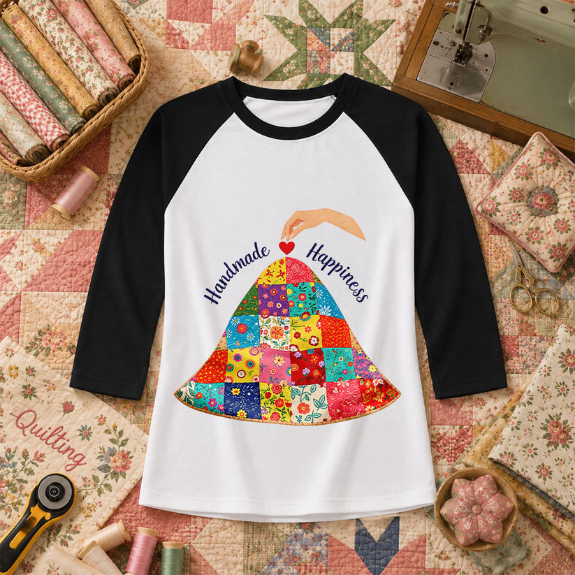 Handmade Happiness Floral Patchwork Quilt Raglan Sleeve - Black