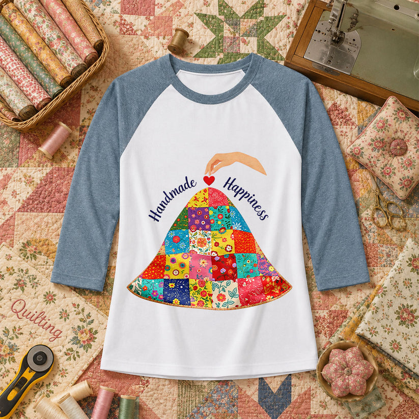Handmade Happiness Floral Patchwork Quilt Raglan Sleeve - Denim