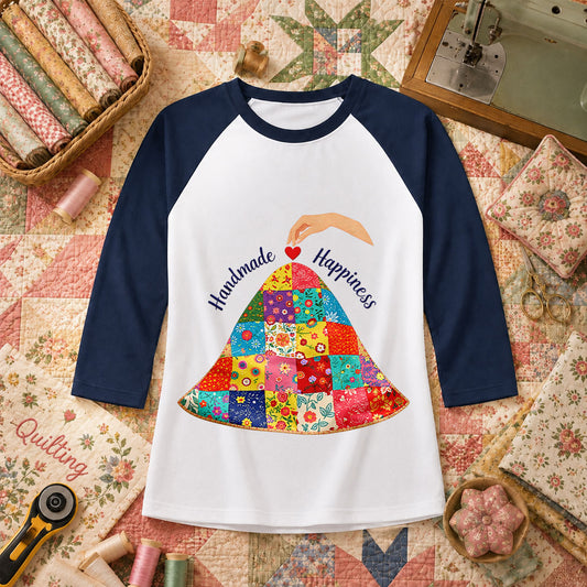 Handmade Happiness Floral Patchwork Quilt Raglan Sleeve - Navy