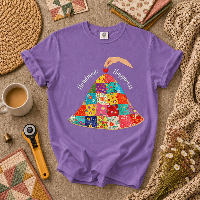 Handmade Happiness Floral Patchwork Quilt T-Shirt - Heather Team Purple