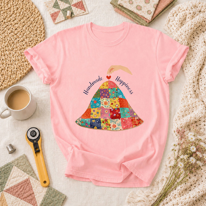 Handmade Happiness Floral Patchwork Quilt T-Shirt - Pink