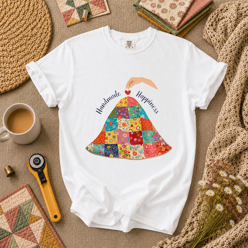 Handmade Happiness Floral Patchwork Quilt T-Shirt - White