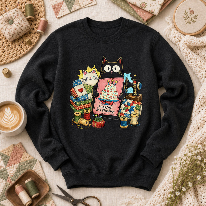 Happy Birthday Cat Long Sleeve - Black