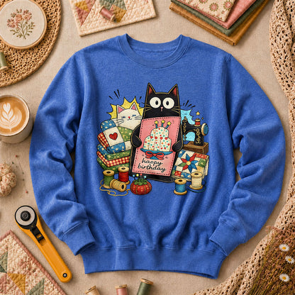 Happy Birthday Cat Long Sleeve - Heather True Royal