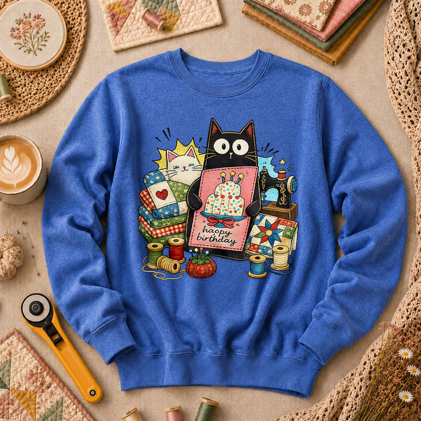 Happy Birthday Cat Long Sleeve - Heather True Royal
