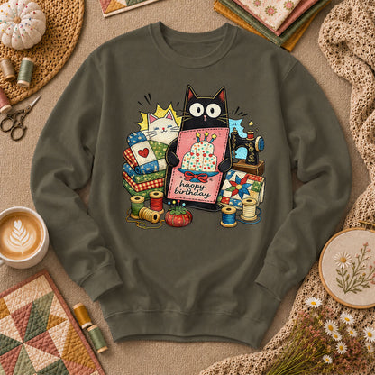 Happy Birthday Cat Long Sleeve - Military Green