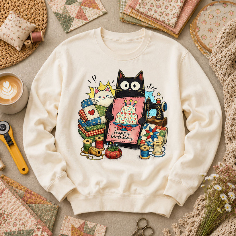 Happy Birthday Cat Long Sleeve - Natural