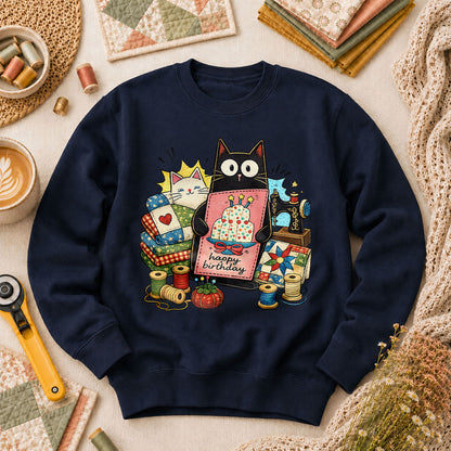 Happy Birthday Cat Long Sleeve - Navy