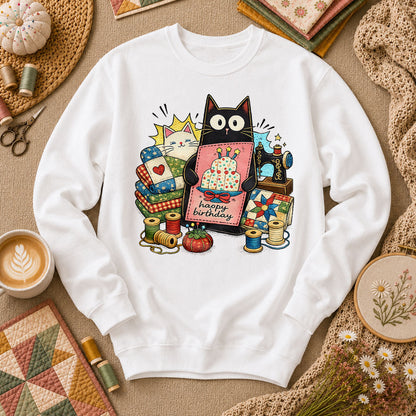 Happy Birthday Cat Long Sleeve - White