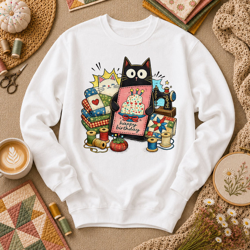 Happy Birthday Cat Long Sleeve - White