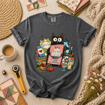 Happy Birthday Cat T-Shirt - Grey