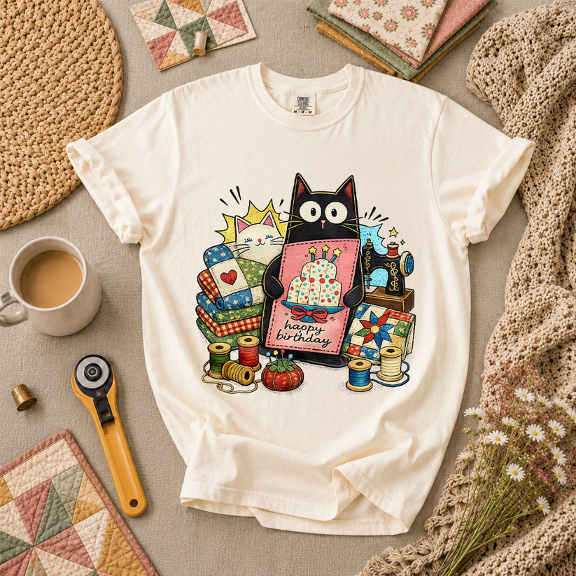 Happy Birthday Cat T-Shirt - Ivory