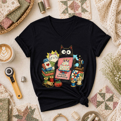 Happy Birthday Cat Women's V-Neck - Black