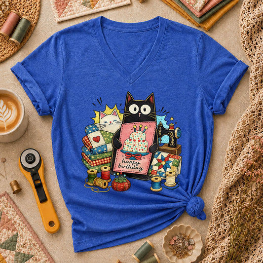 Happy Birthday Cat Women's V-Neck - Heather True Royal