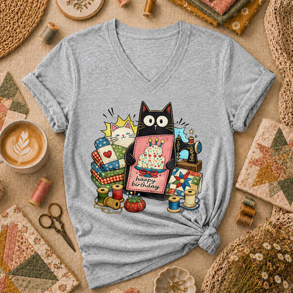 Happy Birthday Cat Women's V-Neck - Sport Grey