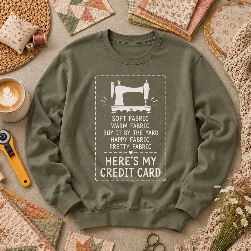 Heres My Credit Card Fabric Long Sleeve - Military Green