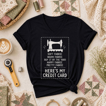 Heres My Credit Card Fabric Women's V-Neck - Black