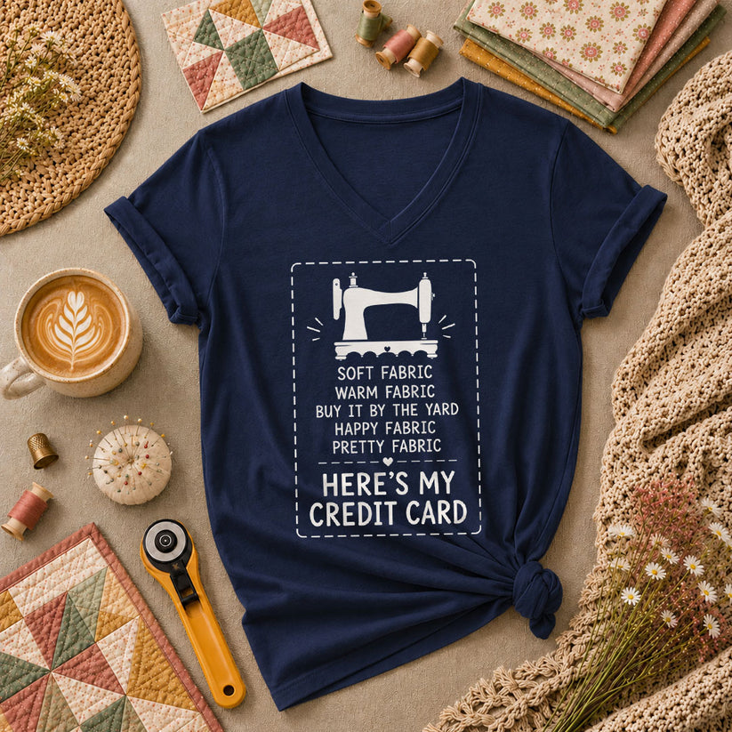 Heres My Credit Card Fabric Women's V-Neck - Navy