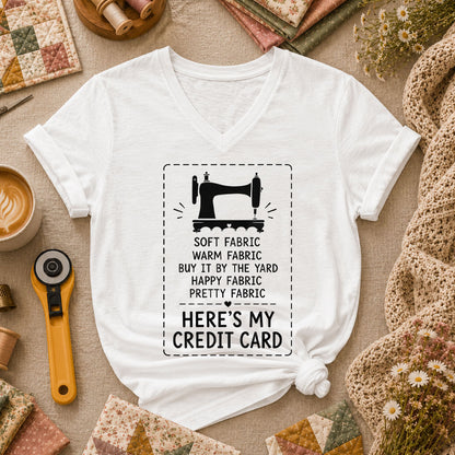 Heres My Credit Card Fabric Women's V-Neck - White