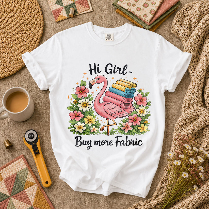 Hi Girl Buy More Fabric T-Shirt - White