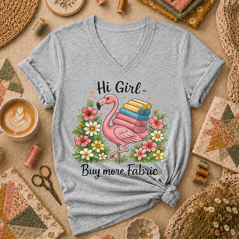 Hi Girl Buy More Fabric Women's V-Neck - Athletic Heather