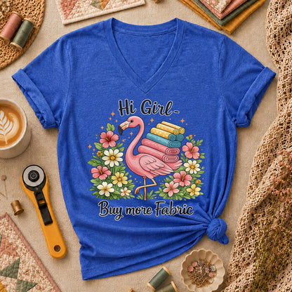 Hi Girl Buy More Fabric Women's V-Neck - Heather True Royal