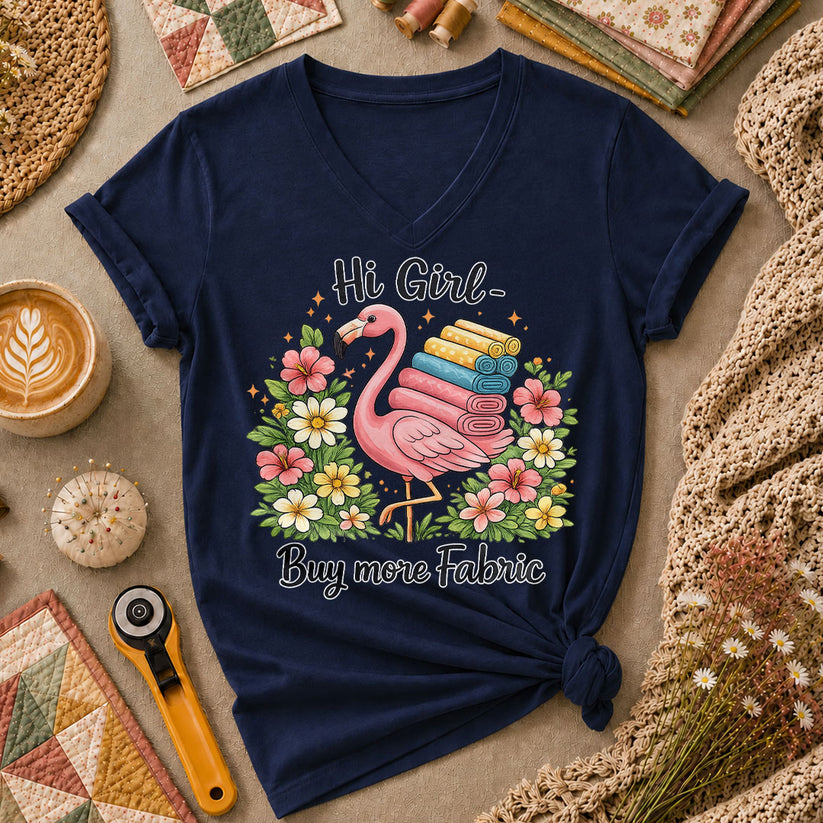 Hi Girl Buy More Fabric Women's V-Neck - Navy