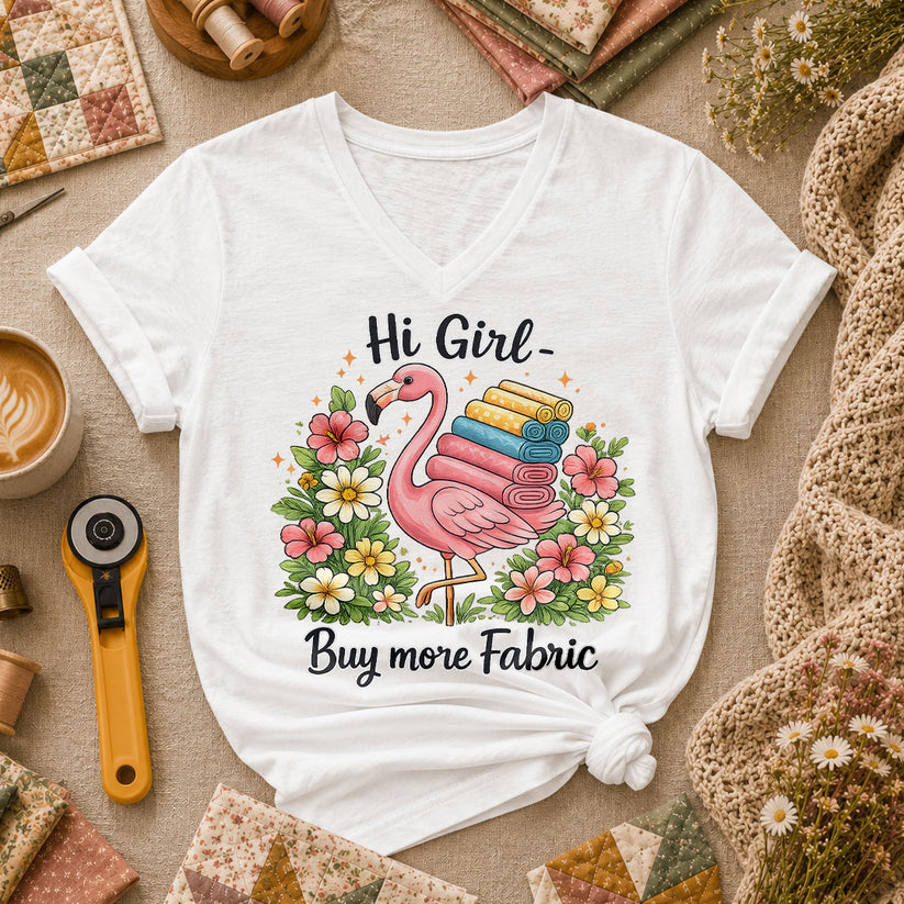 Hi Girl Buy More Fabric Women's V-Neck - White