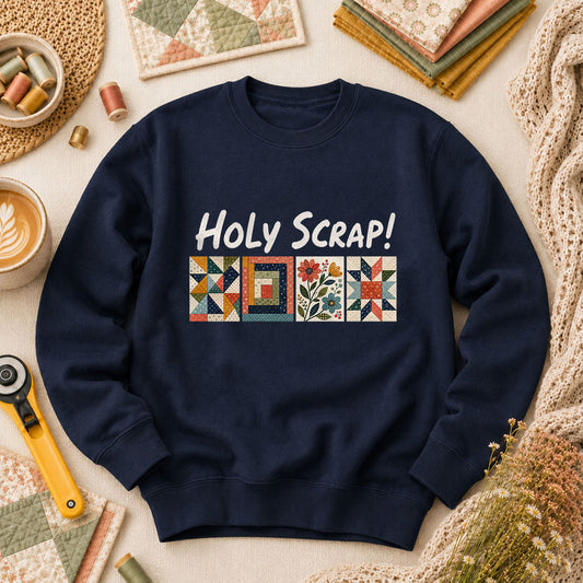 Holy Scrap Quilt Blocks Long Sleeve - Navy
