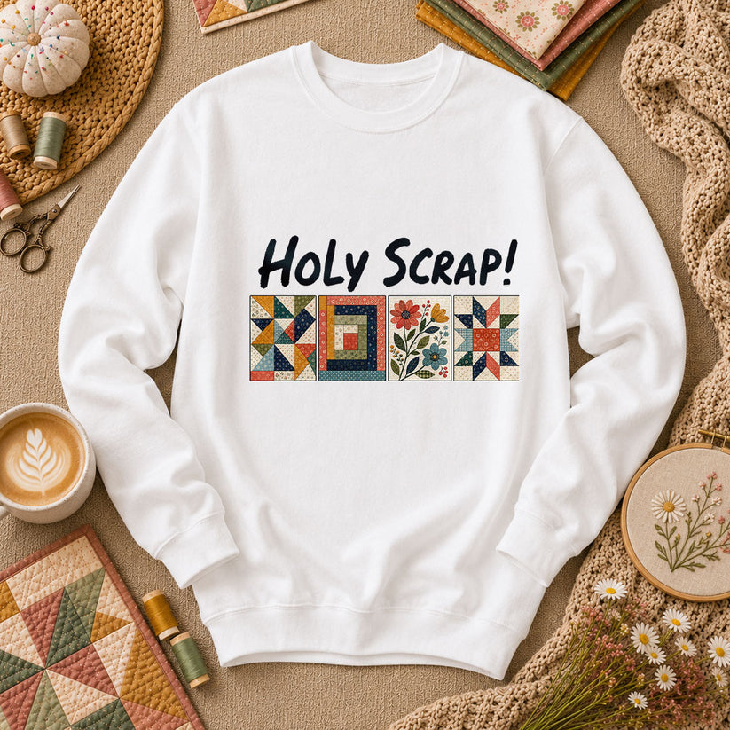 Holy Scrap Quilt Blocks Long Sleeve - White