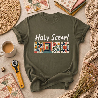 Holy Scrap Quilt Blocks T-Shirt - Military Green