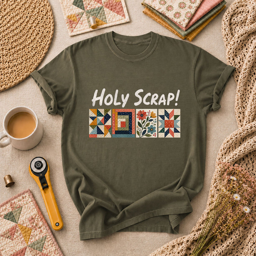 Holy Scrap Quilt Blocks T-Shirt - Military Green