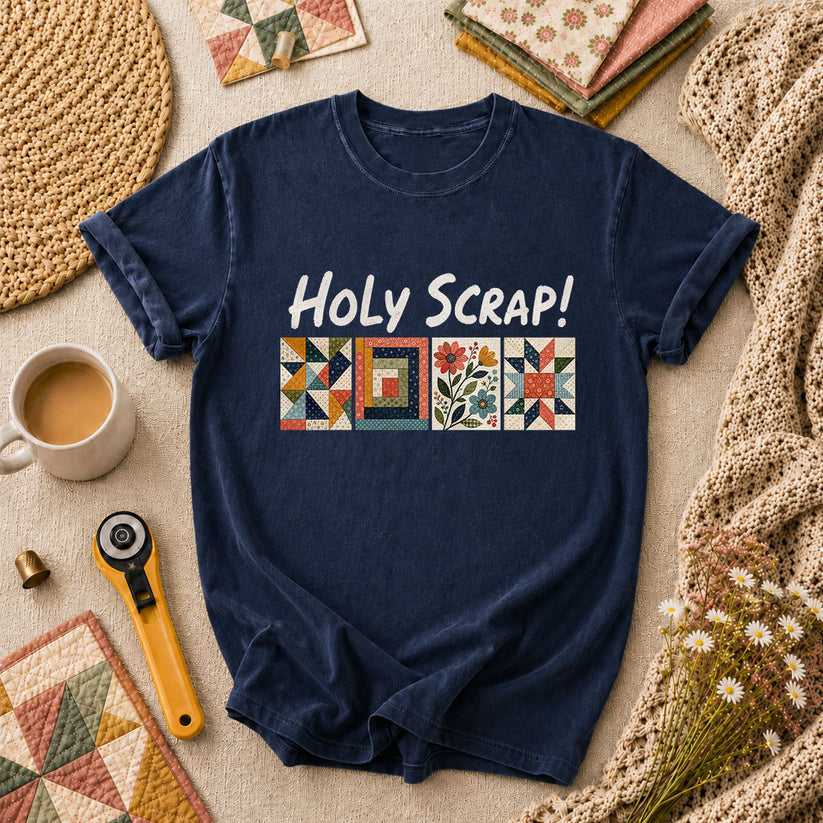 Holy Scrap Quilt Blocks T-Shirt - Navy