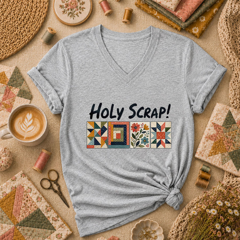 Holy Scrap Quilt Blocks Women's V-Neck - Sport Grey