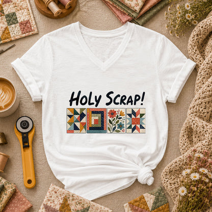 Holy Scrap Quilt Blocks Women's V-Neck - White