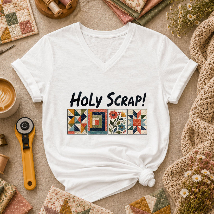 Holy Scrap Quilt Blocks Women's V-Neck - White