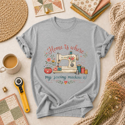 Home Is Where My Sewing Machine Is Floral T-Shirt - Athletic Heather