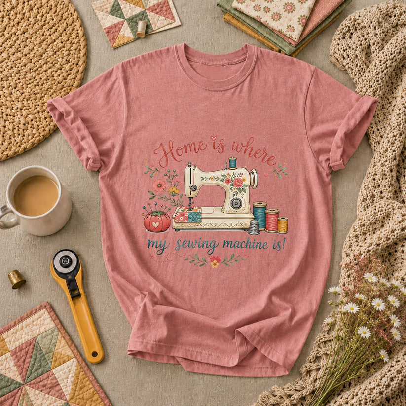 Home Is Where My Sewing Machine Is Floral T-Shirt - Heather Mauve