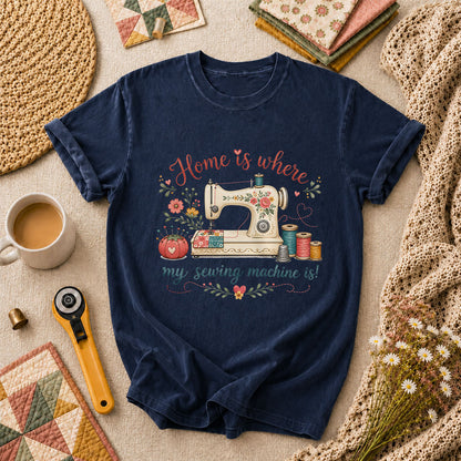 Home Is Where My Sewing Machine Is Floral T-Shirt - Navy