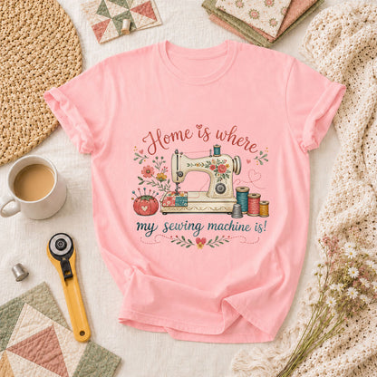 Home Is Where My Sewing Machine Is Floral T-Shirt - Pink
