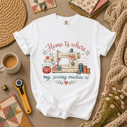 Home Is Where My Sewing Machine Is Floral T-Shirt - White